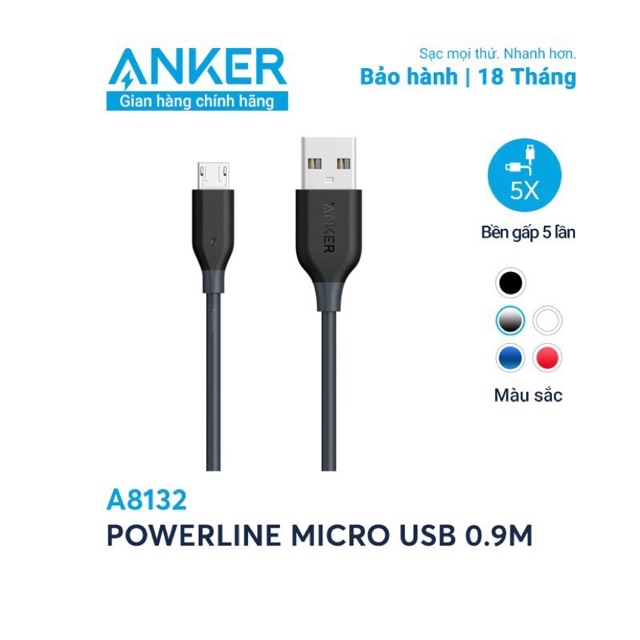 Cáp sạc ANKER  Micro USB dài 0.9m