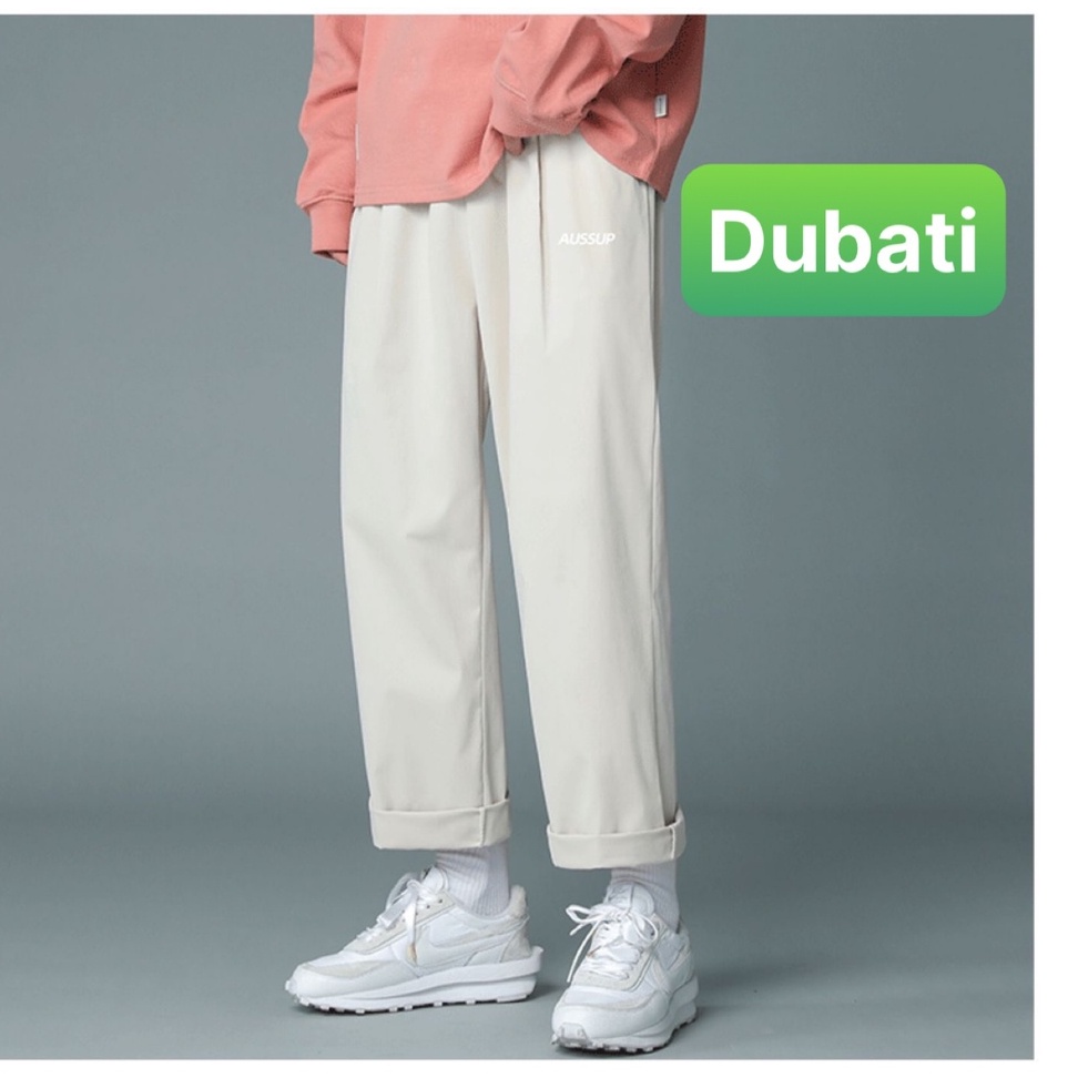 Quần baggy nam nữ Unisex ống rộng in chữ AUSSUP - Kiểu quần Kaki Nam Nữ Ống Suông Basic Unisex Sành điệu mới - Dubfashon