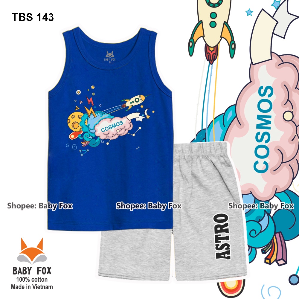 Bộ bé trai sát nách 100% cotton loại tốt, thương hiệu BABY FOX, hình vũ trụ, size 10-55kg g