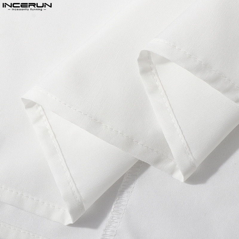 Áo sơ mi INCERUN tay ngắn cài nút họa tiết caro màu xanh dương thời trang cho nam