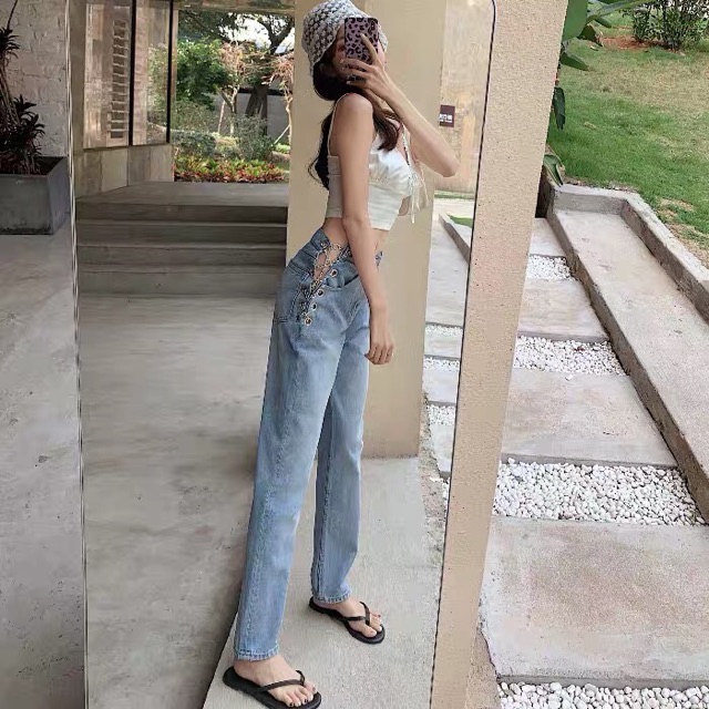 (Hàng có sẵn) Quần jeans cạp xích đan chéo gợi cảm | BigBuy360 - bigbuy360.vn