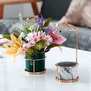 Lọ Sứ Mini Cắm Hoa Để Bàn Kèm Khung Inox Vàng Gold Xinh Xắn Phù Hợp Décor, Trang Trí Cho Không Gian Yêu Thích Của Bạn