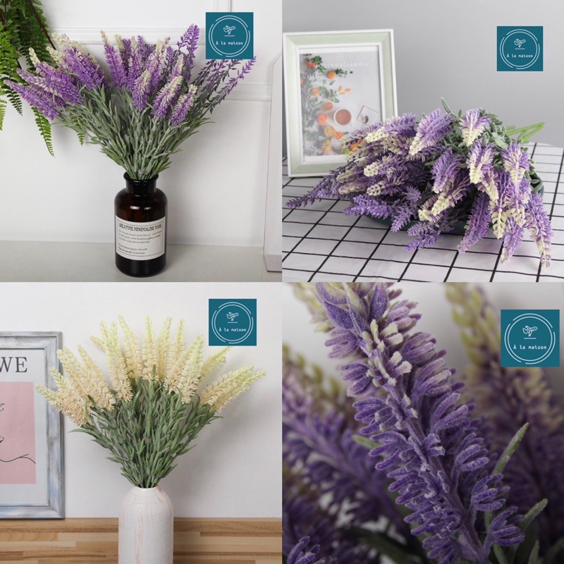 Cụm hoa Lavender nhân tạo 43cm trang trí không gian sang trọng, hoa thiết kế, hoa cô dâu