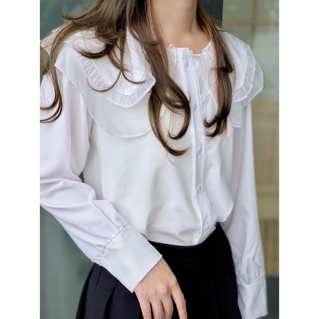 Áo sơ mi nữ cổ ren bèo mặc đi chơi đi làm đi học cực xinh ASM04