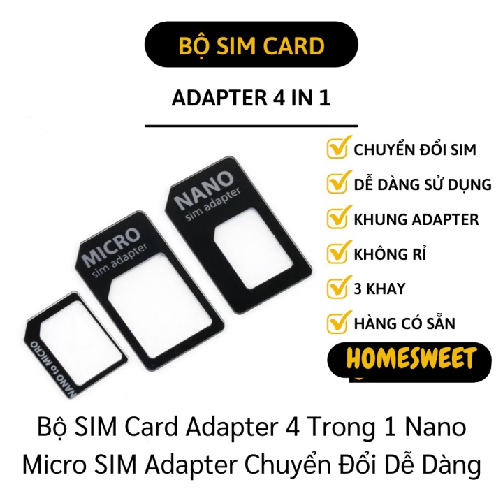 Chuyển Đổi Thẻ Sim - Bộ SIM Card Adapter 4 trong 1 Nano Micro SIM Adapter 5652