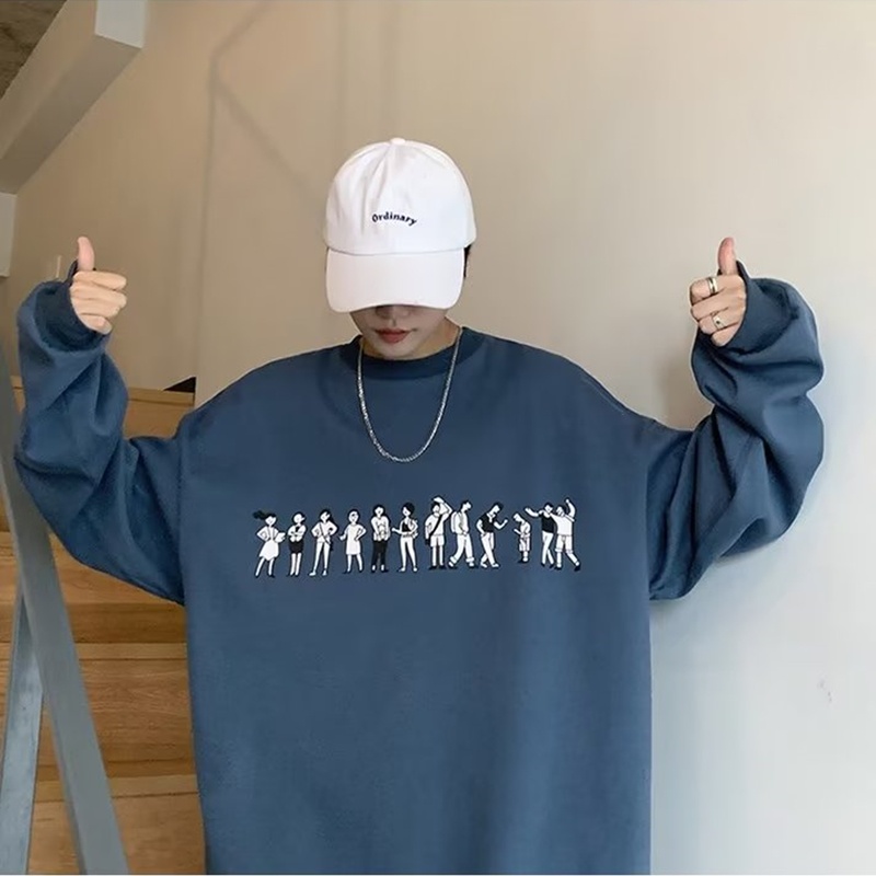 Áo Thun Tay Dài Cổ Tròn In Họa Tiết Hoạt Hình Phong Cách Hong Kong Thời Trang Mùa Thu Cho Nam Và Nữ