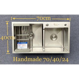 Chậu rửa bát 2 hố nhỏ đúc H7040 công nghệ Hàn Quốc