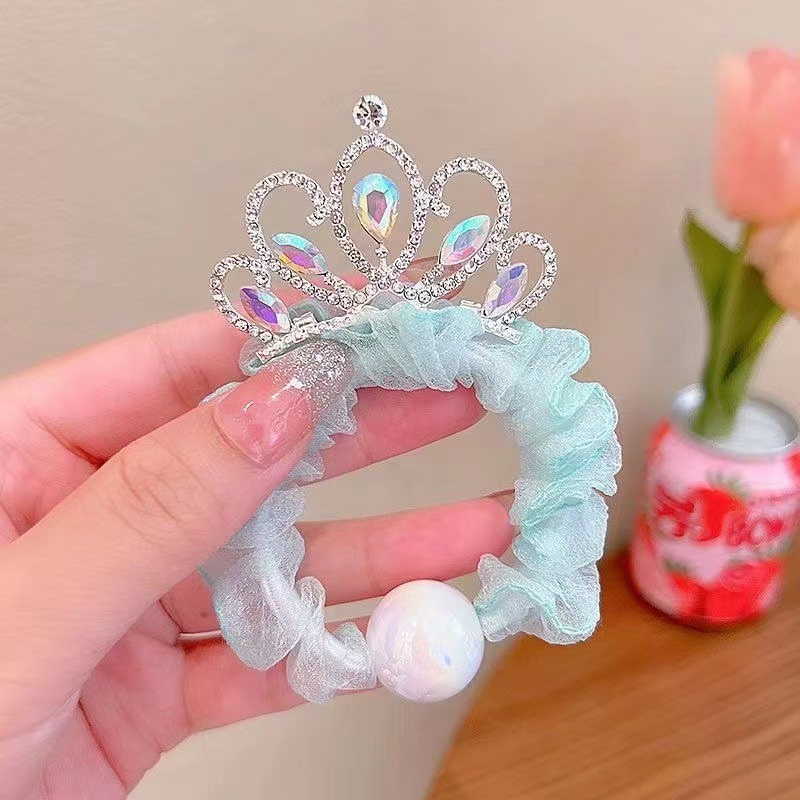 1 Dây Cột Tóc Hình Vương Miện Đính Ngọc Trai Ba Chiều Co Giãn Dễ Thương Dành Cho Bé Gái