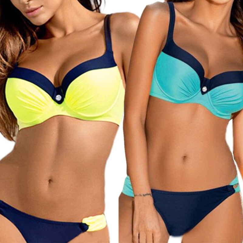 Bộ Đồ Bơi Bikini Hai Mảnh Có Đệm Nâng Ngực Màu Sắc Tương Phản Dành Cho Bạn Nữ