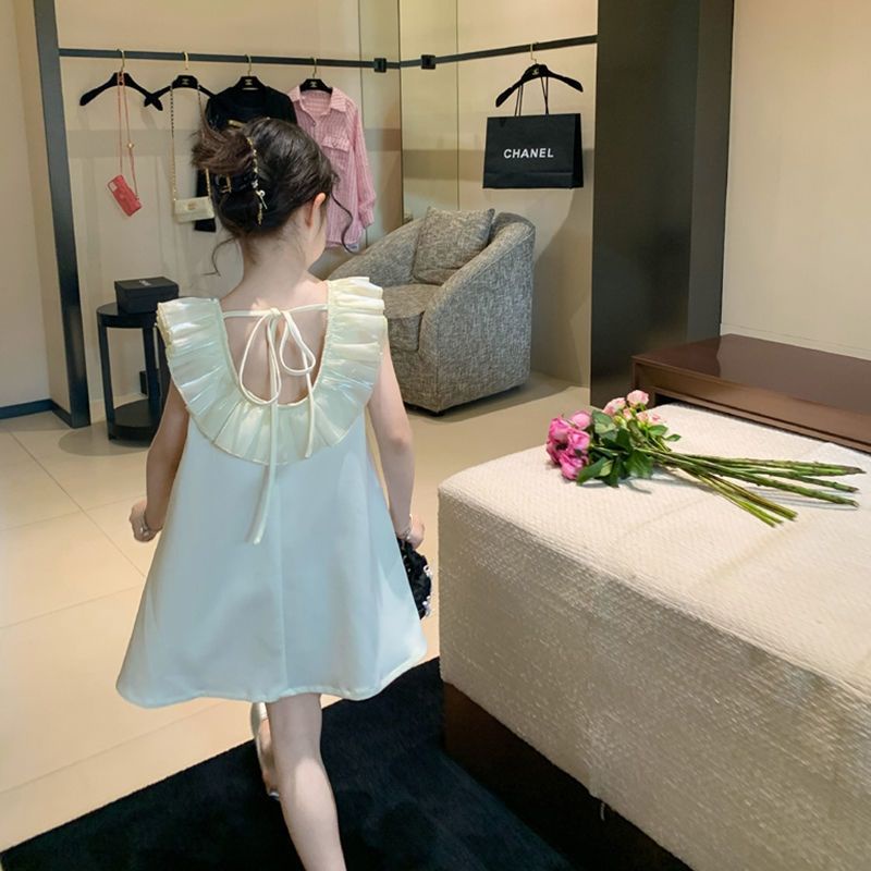 Đầm Công Chúa Mùa Hè Hai Dây Dáng Chữ A Tay Cộc Có Diềm Xếp Nếp Thời Trang Cho Bé Gái