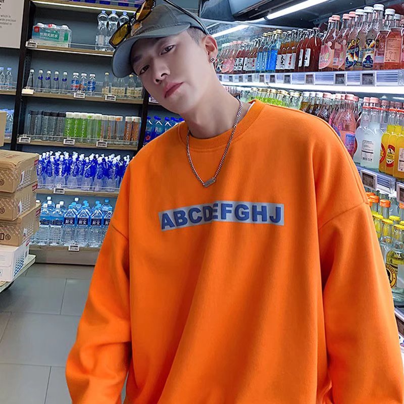 Áo sweater nỉ cotton in chữ đơn giản dáng rộng kiểu thu đông Ulzzang cho nam nữ