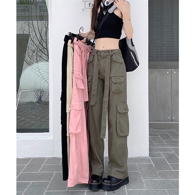 Quần kaki túi hộp ống rộng cạp trễ kèm đai dây hiphop Ulzzang cá tính siêu chất ❤️