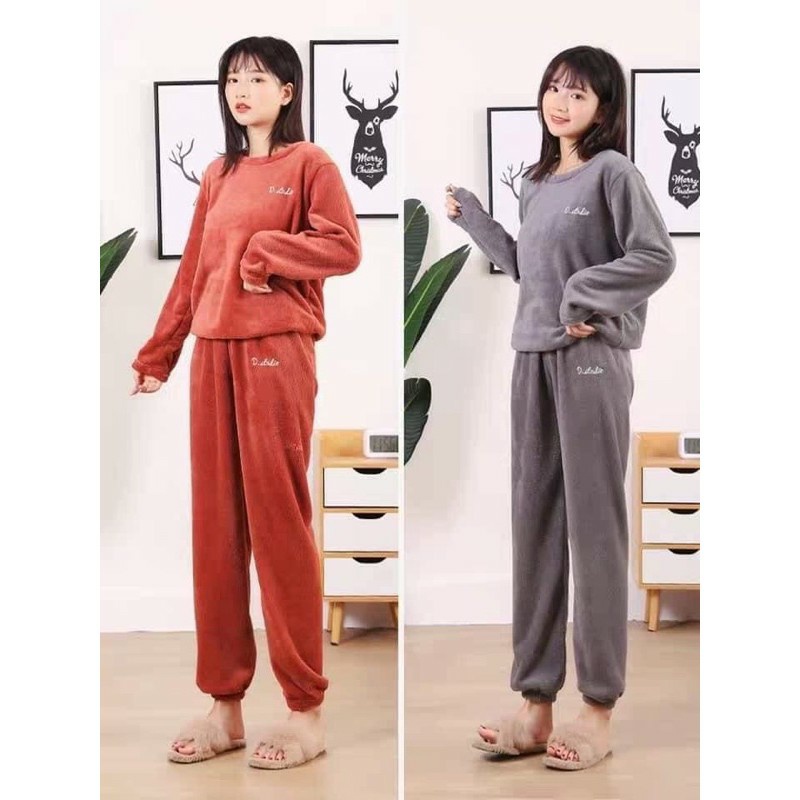 Bộ Đồ Ngủ Lông Cừu San Hô Dáng Rộng Ấm Áp loại 1
