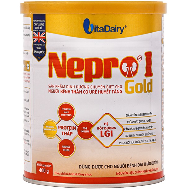 [Mã 159FMCGSALE giảm 8% đơn 500K] Sữa Nepro 1 Gold Dành cho người bệnh thận có URE huyết tăng - 400g