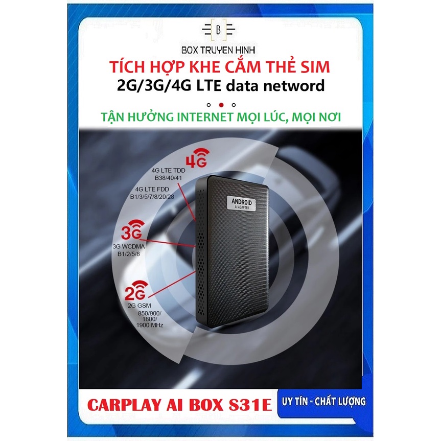 Carplay Android Box AI PICASOU S31E Biến màn hình theo xe thành màn hình siêu thông minh, TẶNG VIETMAP S2