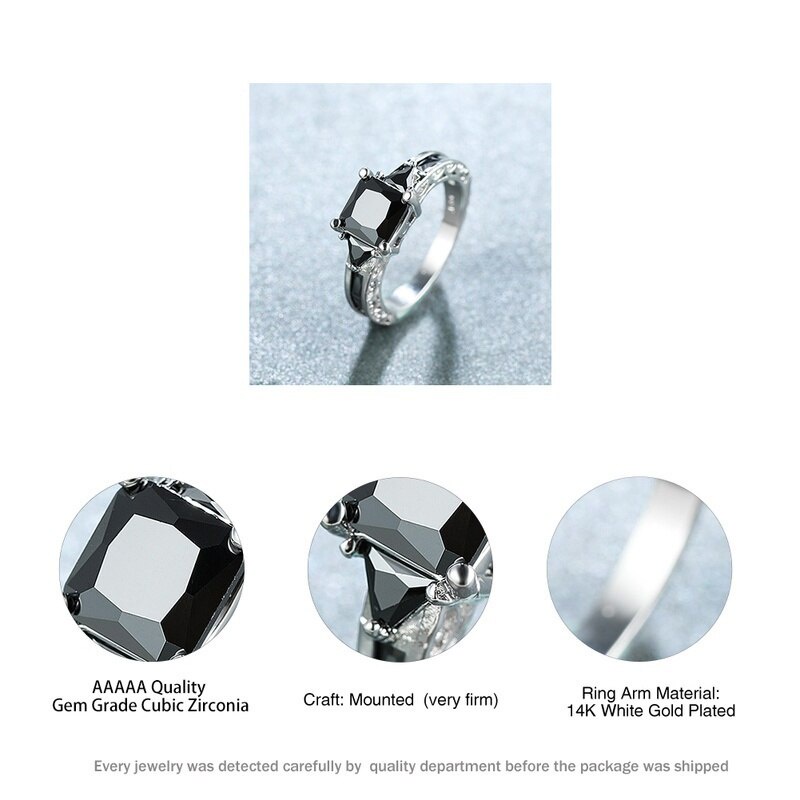 Nhẫn đính đá zircon hình vuông màu đen thời trang cho nữ