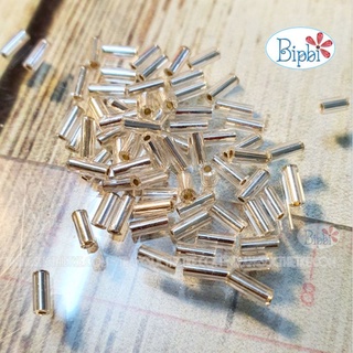 Hạt cườm thủy tinh ống dài trắng silverline