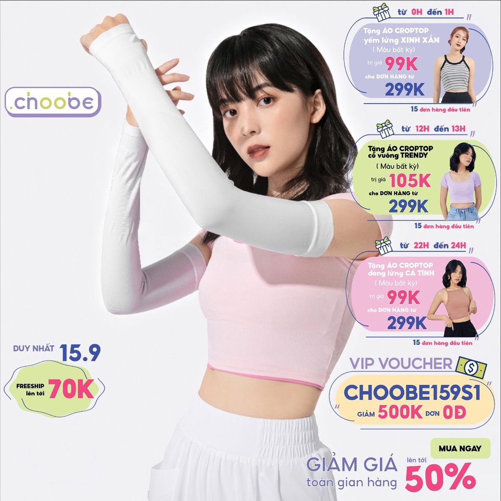 Găng tay chống nắng nam nữ Choobe bao tay đi phượt xỏ ngón vải co giãn tốt mát mẻ GT01
