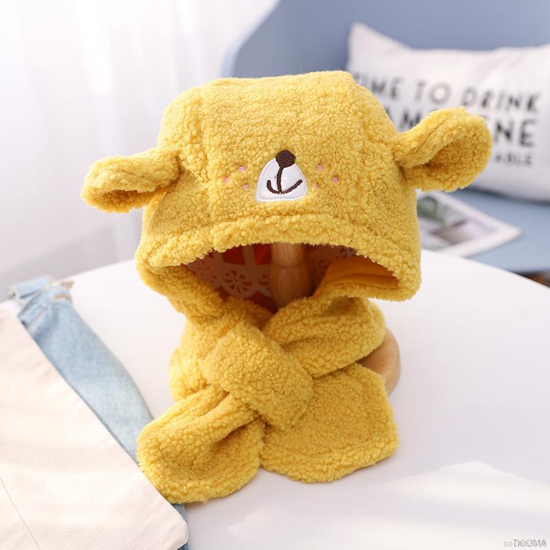 Mũ giữ ấm tai bằng lông nhung cho bé hình chú gấu đáng yêu