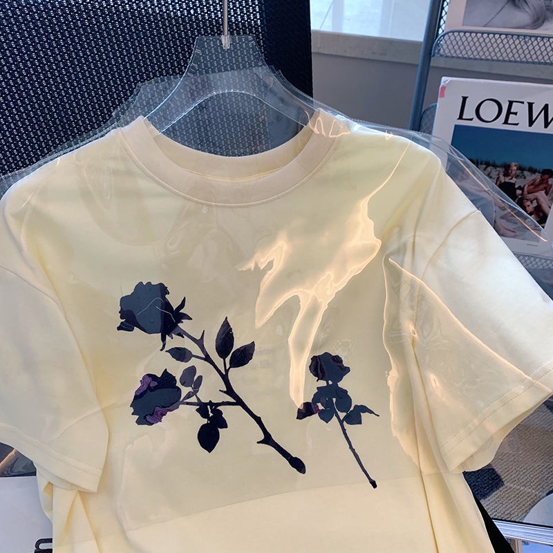 Áo Thun cotton Tay Ngắn Dáng Rộng In Hình Hoa Hồng Cổ Điển Thời Trang Mùa Hè Mới Dành Cho Nữ