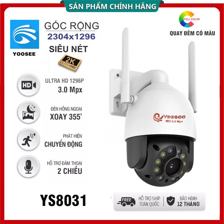 Camera WIFI Carecam Ptz Ngoài trời 5.0Mpx, 3.0MP | YOOSEE 3.0MP [1296P] &amp; Thẻ nhớ  128GB 64GB 32GB
