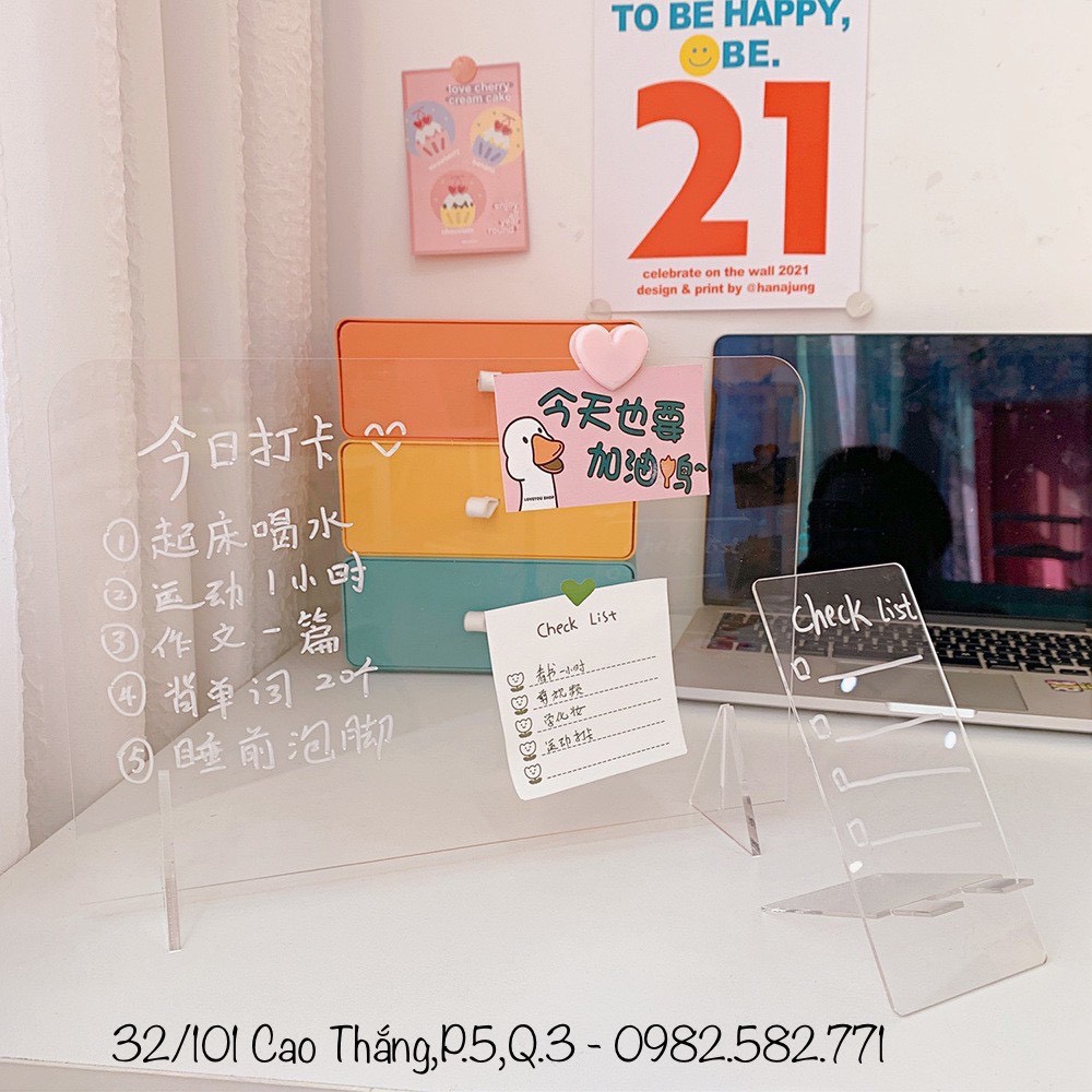 Bảng acrylic trong suốt ghi chú, lập kế hoạch, planner hiệu quả, để bàn làm việc, decor siêu xinh