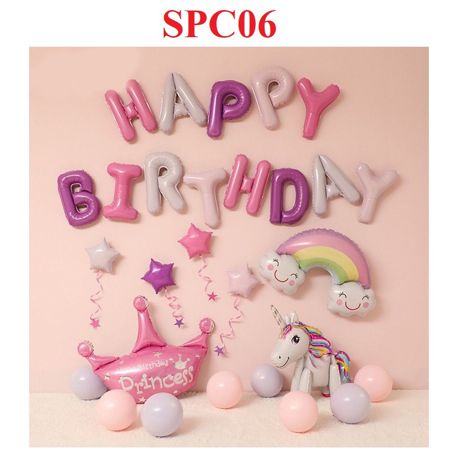 SALE TẾT - Set bóng trang trí sinh nhật ngựa Pony vương miện cầu vồng - SPC06