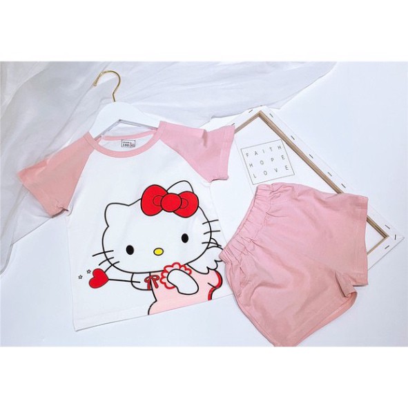 BAO GIÁ -  BỘ BÉ GÁI HELLO KITTY COTON MÀU HỒNG- ẢNH THẬT TRẢI SÀN