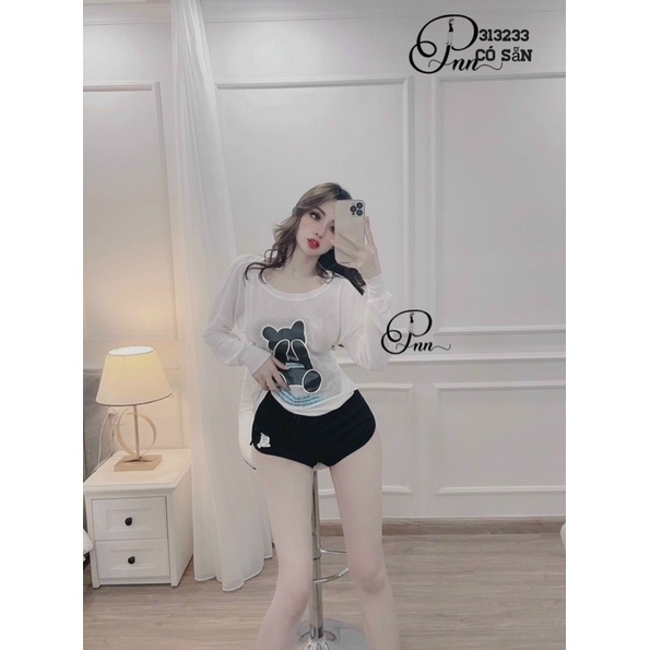 💙 SET ÁO GẤU TAY DÀI + SHORT VẠT BẦU