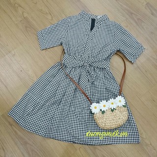 Đầm Váy caro cổ trụ bo eo (kèm hình thật)