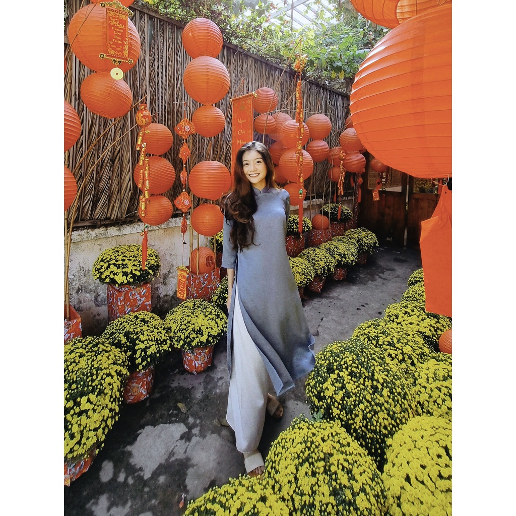Set Áo dài Rosemary tây thi xanh xám đậm