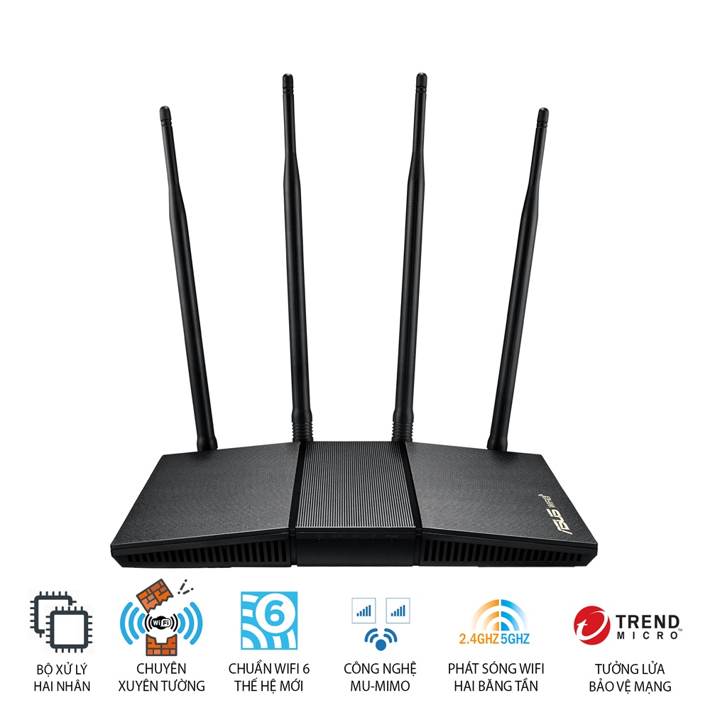 [Rẻ vô địch] Bộ phát wifi 6 Asus RT-AX1800HP MU-MIMO AX1800Mbps Xuyên tường (Chính Hãng Asus Việt Nam)