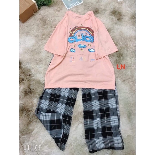 Sét áo gấu và cầu vồng+quần kẻ LN11