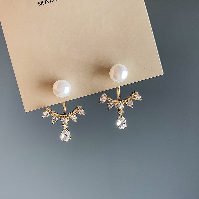 Korean Fashion Simple Temperament Pearl Full Diamond Earrings