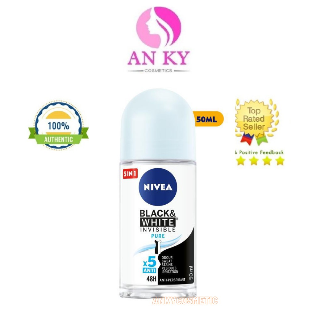 Lăn Ngăn Mùi Nivea Black &amp; White 5in1 Ngăn Vệt Ố Vàng Vượt Trội 50ml - 82234