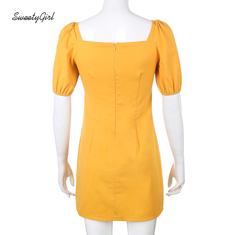 Đầm Tay Ngắn Cổ Chữ V Màu Trơn Thời Trang Đường Phố Dành Cho Nữ