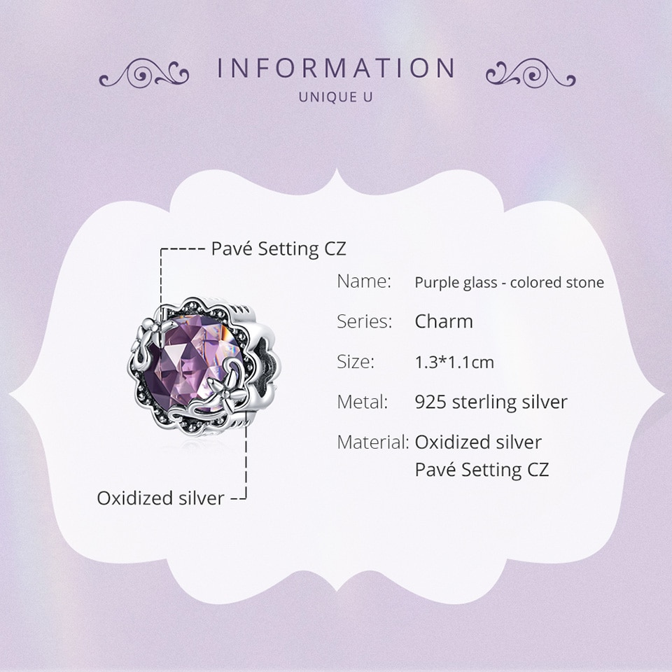 Hạt Trang Sức Bamoer SCC1796 Bạc Sterling 925 Đính Đá Hình Hoa Màu Tím Sang Trọng