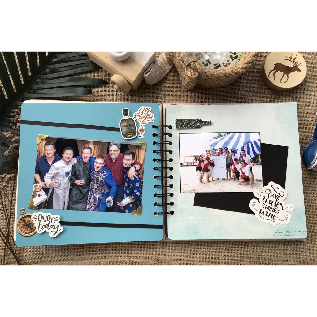 Album handmade scrapbook Memories gáy lò xo dán được 30-40 ảnh kt 20x20cm nhiều chủ đề