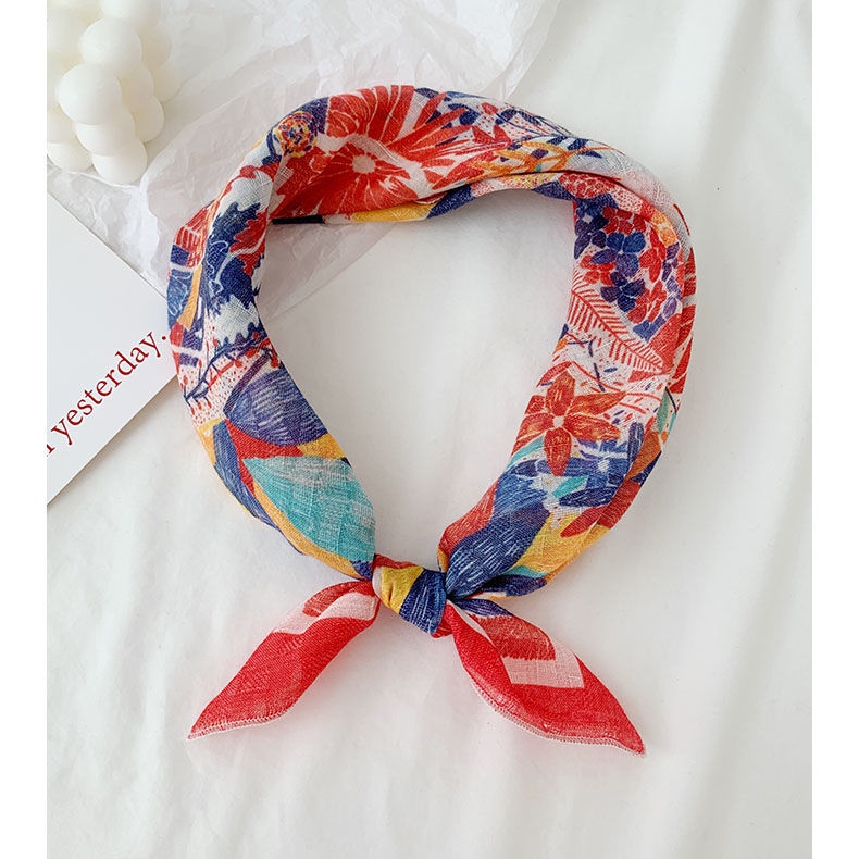 Khăn Quàng Cổ Hình Vuông Cỡ Nhỏ Chất Liệu Cotton Lanh Mỏng Phong Cách Nhật Bản Kích Thước 58x58 Cho Nữ