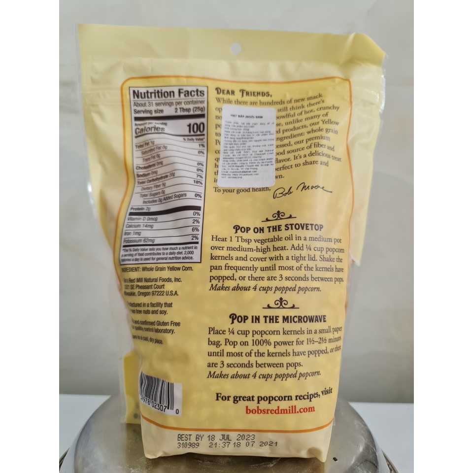 [850g] Hạt bắp nổ (Bỏng ngô) [USA] BOB’S RED MILL Popcorn (van-hk5)