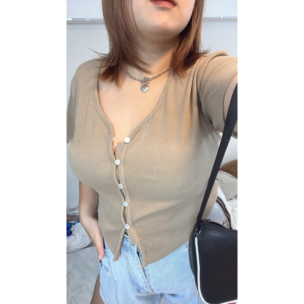 áo croptop kiểu nút đan BIGSIZE gắn khuy xinh xắn cho nàng mũm mĩm FATTYTA