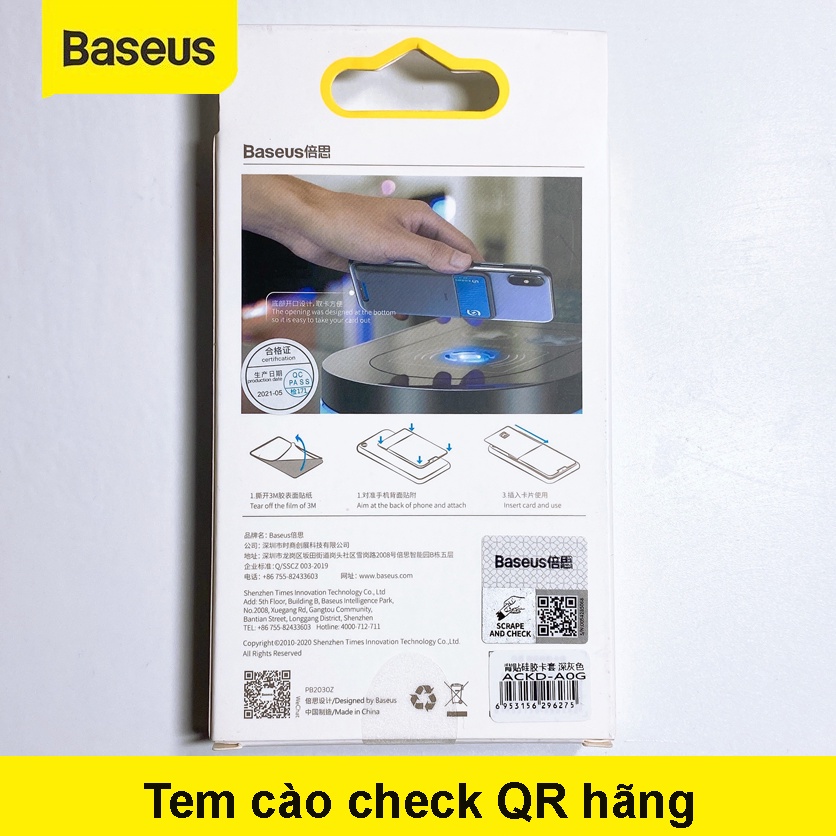 Ví Baseus đựng Thẻ ngân hàng ATM Name Card gắn lưng Điện thoại Iphone Silicon Chính hãng