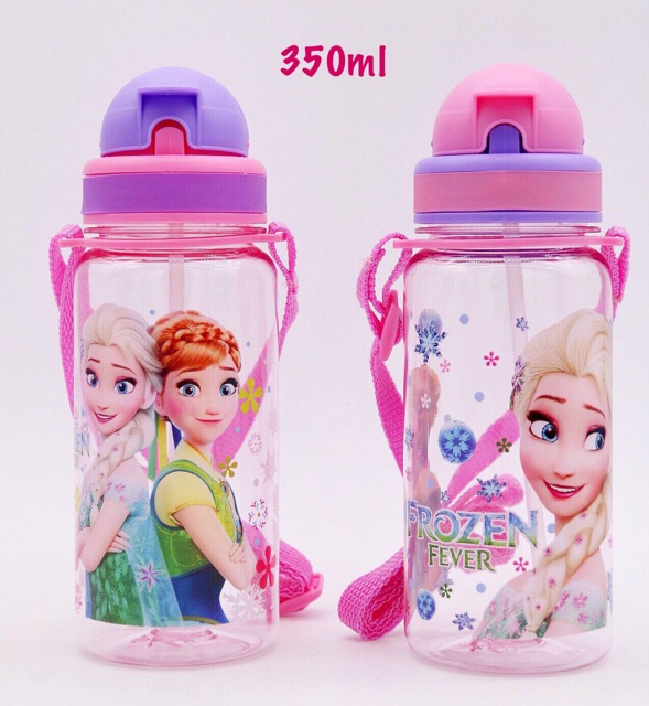 Bình nước có ống hút Hello Kitty, Elsa, Nhện cho bé dung tích 350ml, 500ml