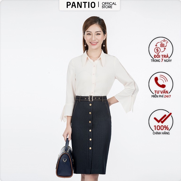 Áo sơ mi nữ chất liệu phi cát, dáng suông dài tay FAS92772 - PANTIO