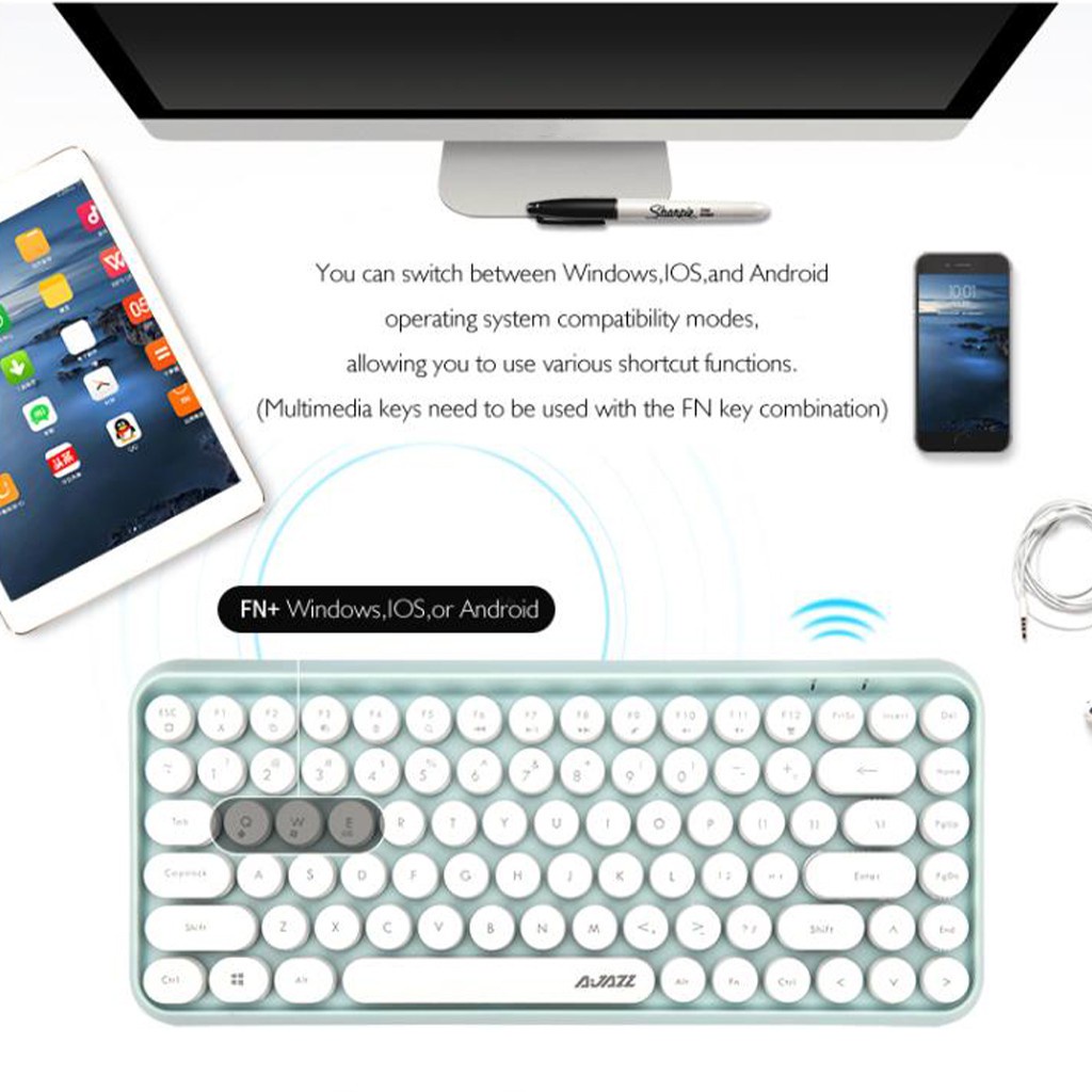 Bàn phím Bluetooth Ajazz 308i có 84 nút bấm chuyên dụng cho Iphone / Android / Windows