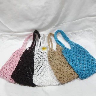 Túi lưới đi biển macrame size s màu hồng nhạt có ảnh thật