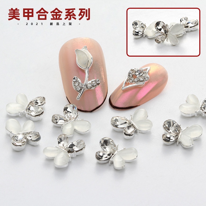 Phụ Kiện Trang Trí Móng Tay Bằng Hợp Kim Phối Đá Opal Thời Trang DIY