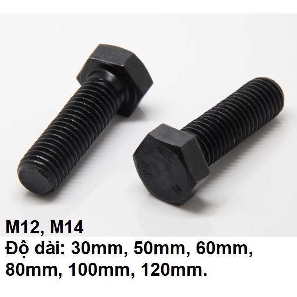 Combo 4 con Bulong M12/M14/M16 lục giác ngoài thép đen công nghiệp