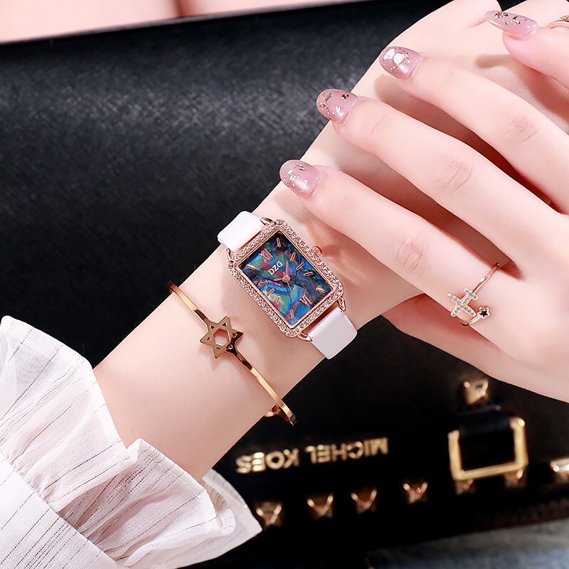 ĐỒNG HỒ NỮ DZG DÂY DA MẶT CHỬ NHẬT HUYỀN BÍ 448 THỜI TRANG | BigBuy360 - bigbuy360.vn