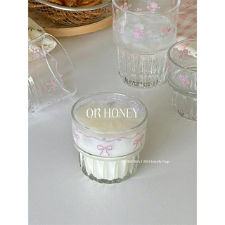 Thuộc về Thủy Tinh Mùa Xuân Hè ~ ins Ngọt Hồng Hoa Streamer Nơ Cốc Thủy Tinh Cà Phê Uống Nước